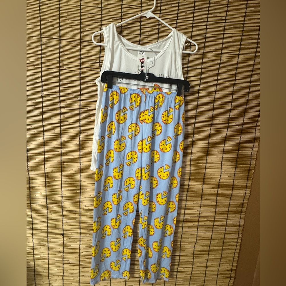 White Tank Top and Blue Emoji Pajama Set